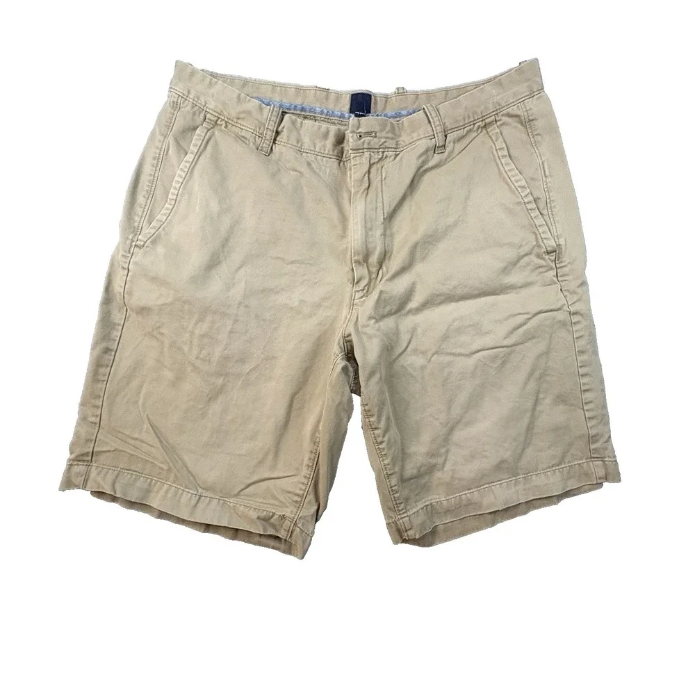 Gap Men's 37 Tan Khaki Chino Shorts Flat Front Casual Cotton Preppy SEE DESCRIPT